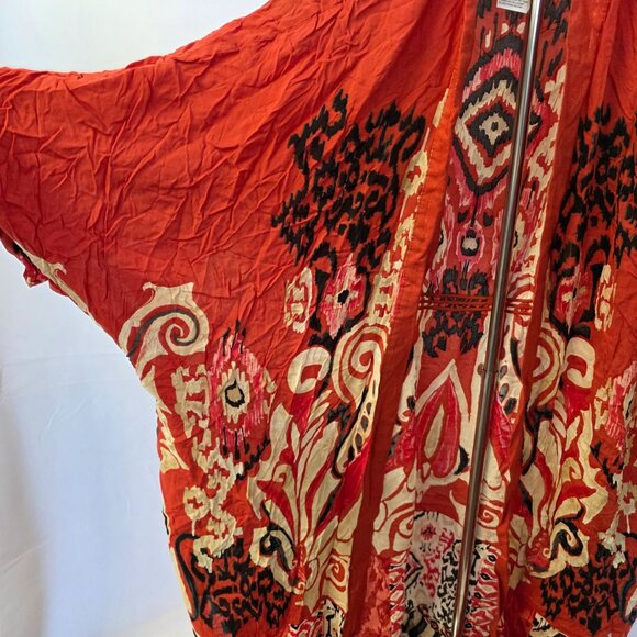 Chicos Red & Black Abstract Open Front Kimono S/M Made In China Rayon Blend - Picture 9 of 12